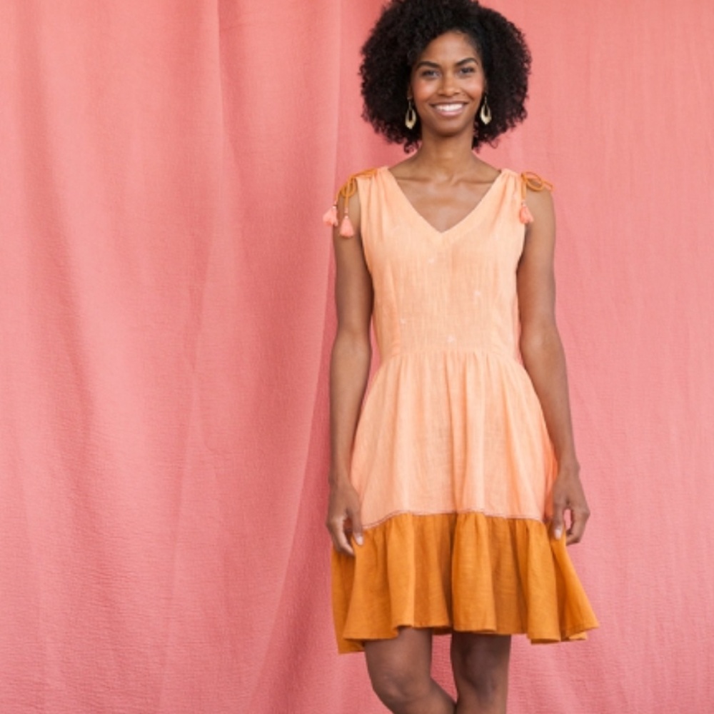 Orange cotton, fit and flare dress